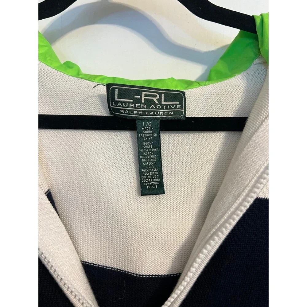 Lauren Ralph Lauren Knit Color Block Full Zip Hooded Jacket Size L